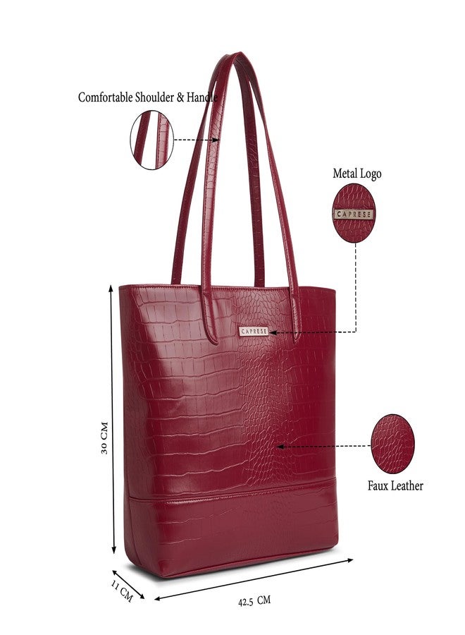 كابريس حقيبة حمل كبيرة من كابريس تكساس للنساء، متوافقة مع أجهزة الكمبيوتر المحمولة مقاس 15.6 بوصة | أنيقة ومتينة وواسعة مع جيوب متعددة وجيب خلفي بسحاب للعمل والسفر والاستخدام اليومي (لون أحمر كرزي) - Image 3